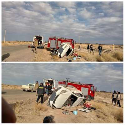 واژگونی ام وی ام در محور روستای روشناوند و اعزام تیم آتش نشانی شهرداری گناباد