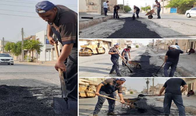 عملیات اجرایی لکه گیری آسفالت معابر کوی طالقانی توسط شهرداری خرمشهر