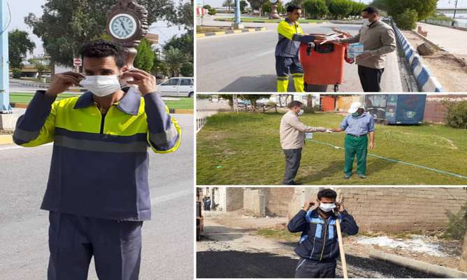 ماسک و دستکش بین پاکبانان و کارگران شهرداری خرمشهر توزیع شد