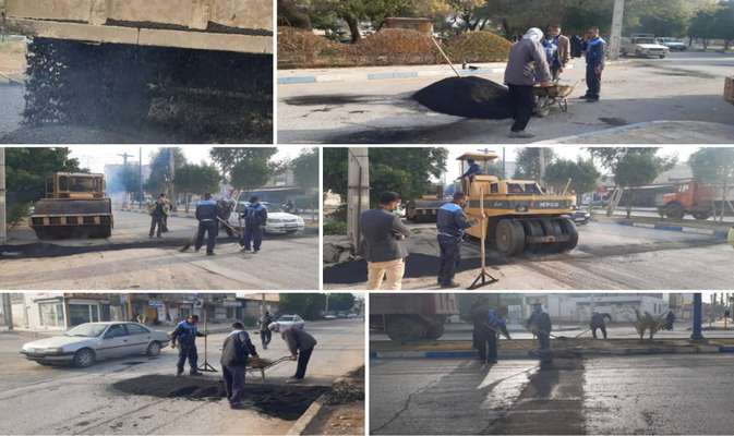 لكه گيرى آسفالت بلوار اميركبير و بلوار چهل مترى توسط شهردارى خرمشهر انجام شد