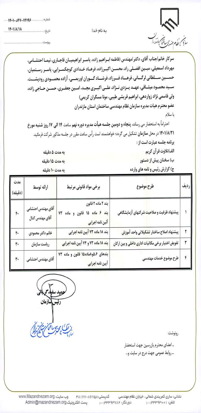 پنجاه و دومین جلسه هیات مدیره دوره نهم