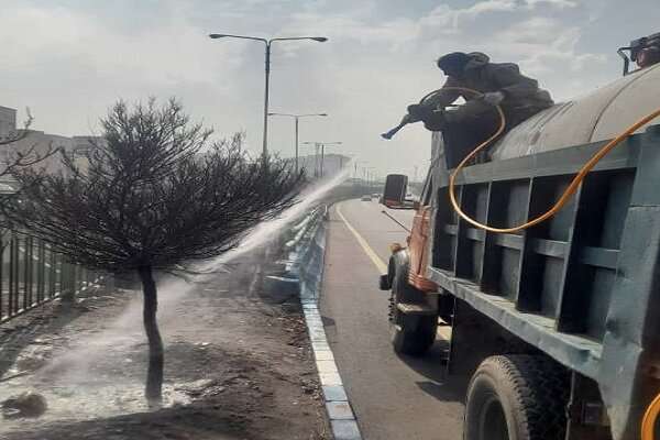 آغاز سمپاشی زمستانه درختان معابر، پارک‌ها و فضای سبز شرق تبریز