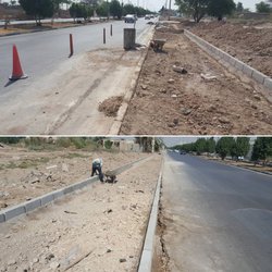 گزارش تصویری از عملیات اجرایی جدول گذاری و کفپوش گذاری پیاده رو بلوار ایران زمین